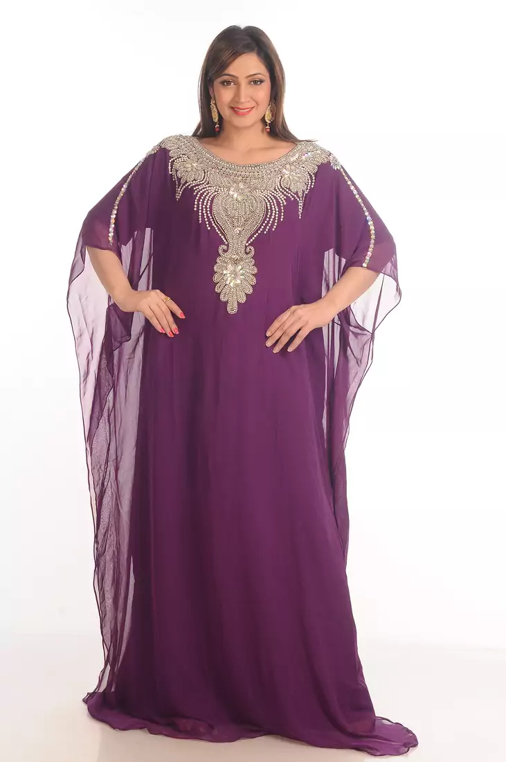 Purple Georgette Embroidered Zari Work Farasha
