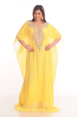 Yellow georgette embroidered zari work farasha 1