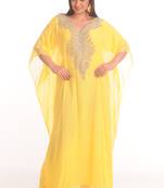 Yellow georgette embroidered zari work farasha