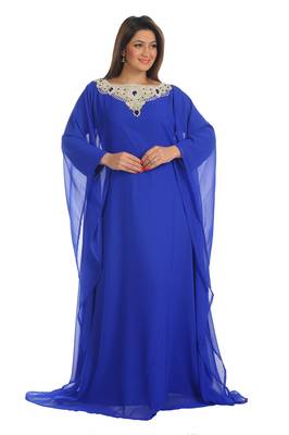 Royal Blue georgette embroidered zari work farasha 1