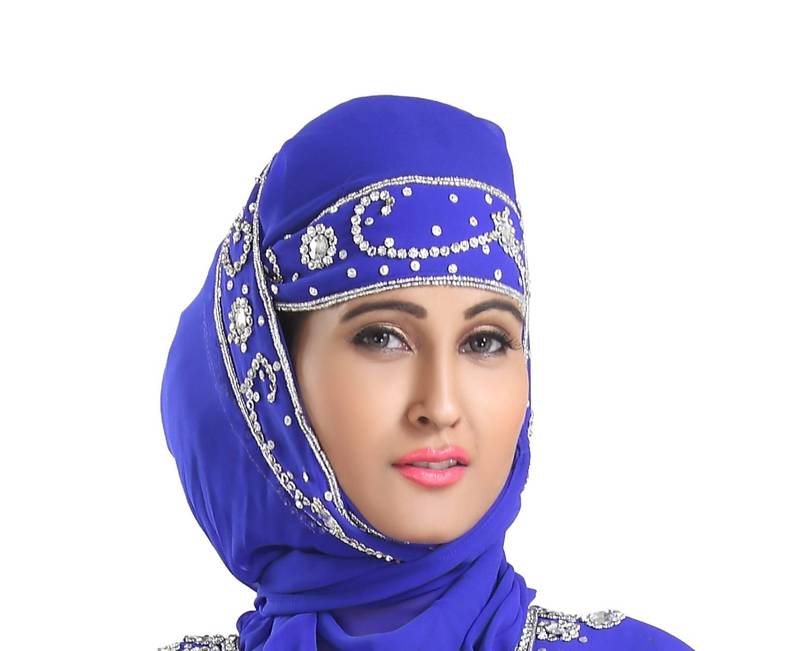 Royal Blue Georgette Embroidered Zari Work Hijab