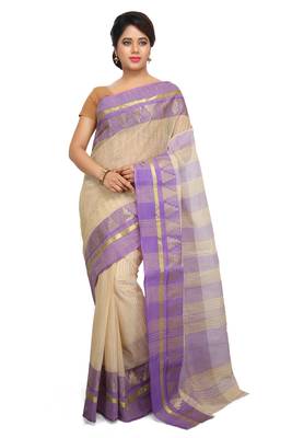 White plain cotton saree without blouse 1