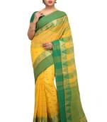 Yellow plain cotton saree without blouse