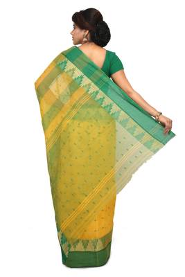 Yellow plain cotton saree without blouse 2