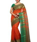 Orange plain cotton saree without blouse