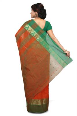 Orange plain cotton saree without blouse 2