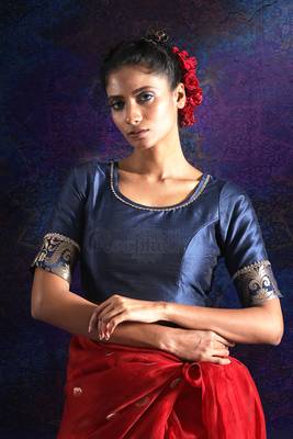 Navy Blue Dupion And Brocade Blouse With Zari 1