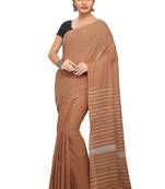 Brown hand woven cotton saree without blouse