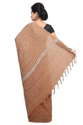 Brown hand woven cotton saree without blouse 2