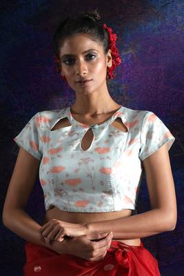 Ice Blue Organza Blouse With Embellishment 1