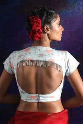 Ice Blue Organza Blouse With Embellishment 2