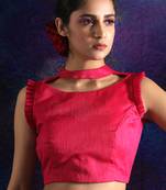 Pink Sleeveless Dupion Blouse With Frills