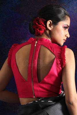 Pink Sleeveless Dupion Blouse With Frills 2