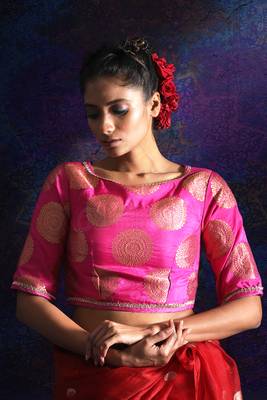 Pink Brocade Blouse With Zari 1