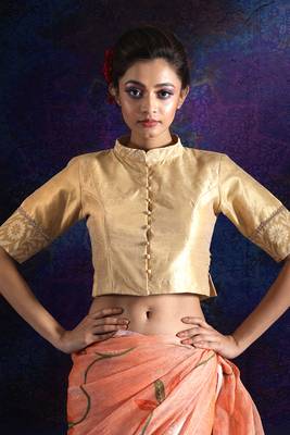 Gold Dupion And Brocade Blouse With Collar 1