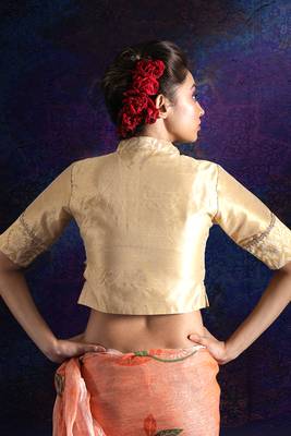 Gold Dupion And Brocade Blouse With Collar 2