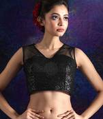 Black Sleeveless Dupion Blouse With Sequins