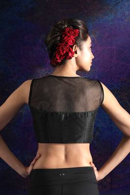 Black Sleeveless Dupion Blouse With Sequins 2