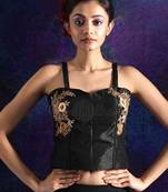 Black Dupion Corset Blouse With Embroidery