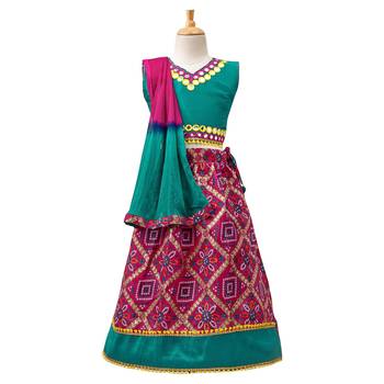 Pink Printed Dupion Silk Stitched Lehenga 1