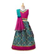 Green Printed Dupion Silk Stitched Lehenga