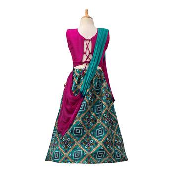 Green Printed Dupion Silk Stitched Lehenga 2