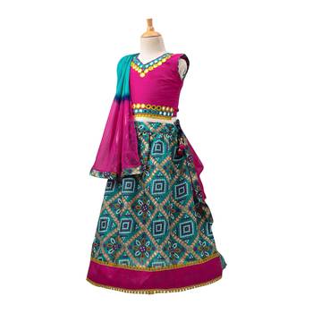 Green Printed Dupion Silk Stitched Lehenga 3