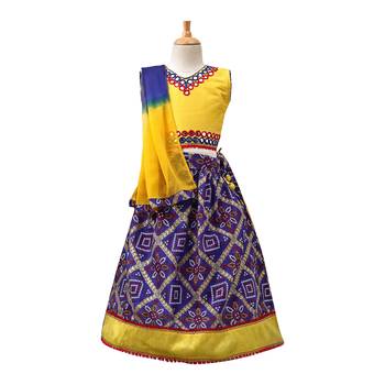 Blue Printed Dupion Silk Stitched Lehenga 1
