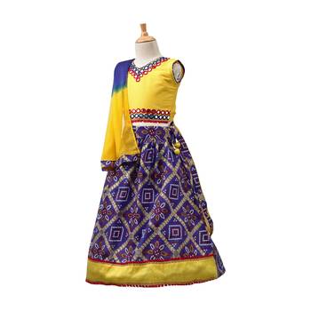 Blue Printed Dupion Silk Stitched Lehenga 3