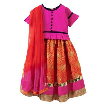 Orange Brocade Brocade Stitched Lehenga 1