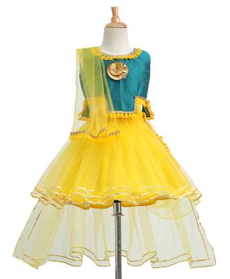Yellow Plain Net Stitched Lehenga 1