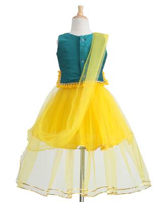 Yellow Plain Net Stitched Lehenga 2