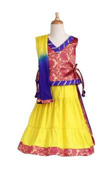 Peach Woven Cotton Stitched Lehenga