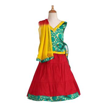 Red Woven Cotton Stitched Lehenga 1