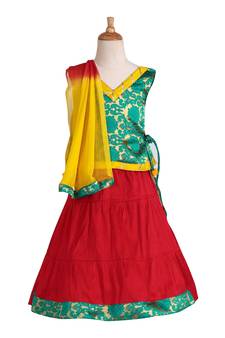 Red Woven Cotton Stitched Lehenga