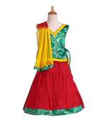 Red Woven Cotton Stitched Lehenga