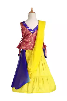 Peach Woven Cotton Stitched Lehenga
