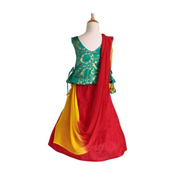 Red Woven Cotton Stitched Lehenga 2