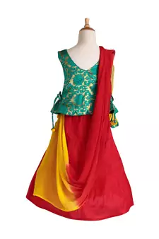Red Woven Cotton Stitched Lehenga