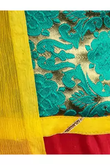 Red Woven Cotton Stitched Lehenga