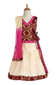 Off White Woven Cotton Stitched Lehenga