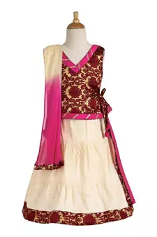 Off White Woven Cotton Stitched Lehenga