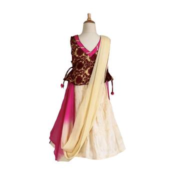 Off White Woven Cotton Stitched Lehenga 2