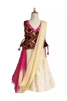 Off White Woven Cotton Stitched Lehenga