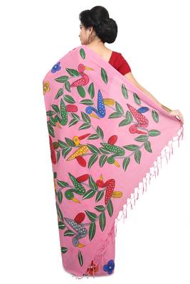 Pink hand woven cotton saree without blouse 2