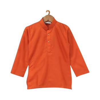 Orange Printed Cotton Poly Boys Kurta Pyjama 2