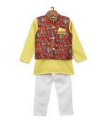 Yellow Printed Cotton Poly Boys Kurta Pyjama