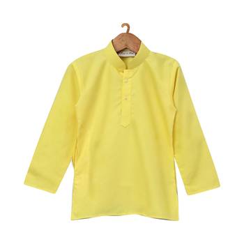 Yellow Printed Cotton Poly Boys Kurta Pyjama 2