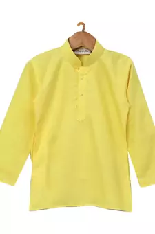 Yellow Printed Cotton Poly Boys Kurta Pyjama