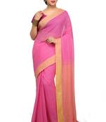 Pink plain cotton silk saree without blouse